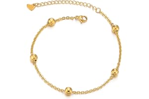 COOLSTEELANDBEYOND Acier Inoxydable Couleur d'or Femme Bracelets Bracelets de Cheville avce Boule Charms