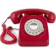 GPO 746 Rotary 1970s-style Retro Landline Phone - Curly Cord, Authentic Bell Ring - Red