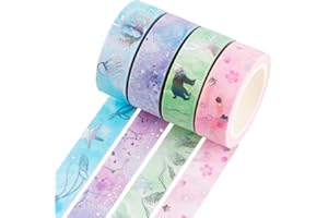 YUBBAEX Oro Washi Tape Set cinta adhesiva decorativa Washi Glitter Adhesivo de Cinta Decorativa para DIY Crafts Scrapbooking 4 Rollos (Plata)