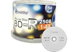 Smartbuy 50 Pack Bd-r 25gb 6X Blu-ray Single Layer Recordable Disc Logo Top Blank Data Video Media 50 Disc Spindle