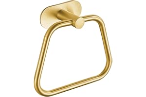DIYZON Self-Adhesive Towel Ring, Bathroom Hardware Accessories, 304 Thickened Stainless Steel Hand Towel Holder, Contemporary Trapezoid Towel Rack, No Drill Installation (Gold)