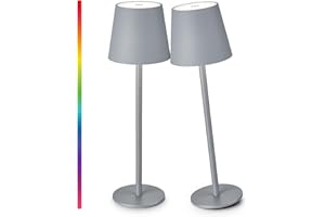 Faithorse Cordless Table Lamp 2 Pack, 5200mAh Battery Operated Table Lamps IP54 Waterproof Desk Lamp with RGB Color Changing Rechargeable Night Light Touch Control Bedside Lamp for Bedroom(Grey)