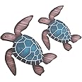 CREATCABIN 2Pcs Sea Turtle Wooden Wall Decor Wall Art Farmhouse Ocean Beach Theme Hanging Decoration Vintage Turtle Coastal Decor for Home Lake House Bathroom Decor Indoor Outdoor