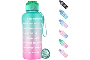 WEMEET Trinkflasche 2 Liter [BPA Frei Tritan], 2L Wasserflasche mit Fruchtfilter und Zeitmarkierung Auslaufsicher, 2000ml Große Sportflasche für Camping, Fitnessstudio, Picknick GRÜN LILA