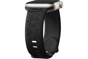Mastten Weihnachten Armband Kompatibel mit Apple Watch Armband 38mm 40mm 41mm 42mm 44mm 45mm 49mm, Weiches Silikon Band für iWatch Series 9 SE 8 7 6 5 4 3 2 1, Weihnachten Gravur Armband, Schwarz