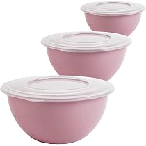 2friends Lot De 3 Saladiers Avec Couvercle 5L – Bols Mélangeurs PP Sans BPA, Gris Clair/Rose Pastel/Vert Pastel, Couvercle Transparent, 28 Cm, Fabriqué En UE