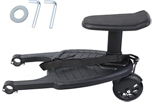 TRY-YEAN Buggy Board für alle Kinderwagen, Universal Kinderwagen Trittbrett Stehbrett mit 360° Zweirad, Tragfähigkeit 25KG, Abnehmbar Kinderwagensitz Kinderwagenzubehör für Kinder 2-6 Jahren (Schwarz)