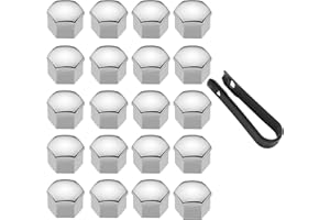 LICQIC Wheel Bolt Caps, 19 mm Wheel Nut Cover, Wheel Bolt Caps with 1 Piece Removal Hook for Screws, 20 Pieces Silver