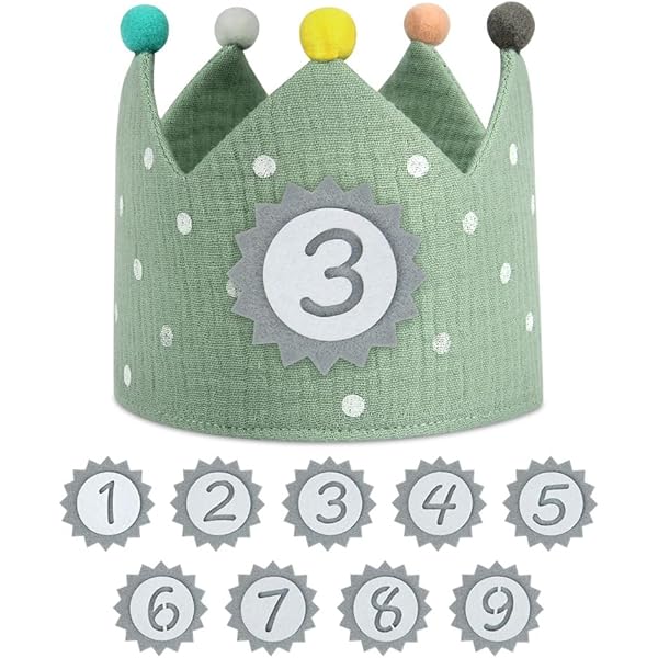 Coroncina Di Compleanno In Feltro Regolabile Con Numeri 0-9 - Cappello Festa Per Bambini E Bambine - Foto 4