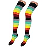 sockenkauf24 2 Paar Overknee Strümpfe Baumwolle Overknees in vielen Farben & Mustern - Ringel & Uni - 10723