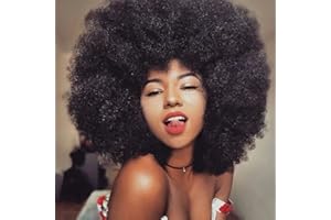 QUEENTAS Peluca afro Peluca Afro Mujer pelo Rizado Pelucas Grandes Hinchable para Mujeres Negra pelo Sintético (Negro Natural)