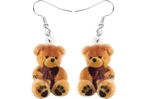 NEWEI Acrylic Brown Doll Bear Earrings Print Cute Dangle Drop for Women Funny Gifts Jewelry, Acrylic, No Gemstone