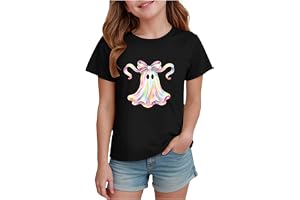 Barn halloween spöke t-shirt kortärmad, söt tecknad regnbåge ande tryck t-shirt för pojkar flickor, mjuk bomull vardaglig läs