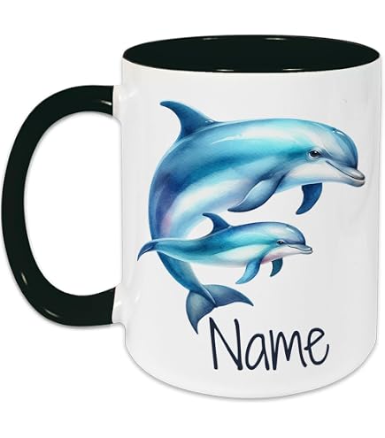 GRAZDesign Personalisierte Tasse – Delfin Motiv Mit Namen, 330 Ml Keramik, Maritime Geschenkidee