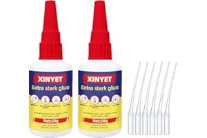 Xinyet Transparente Colle Forte, 2 Flacons de Colle Forte Rapide Glue Extra Forte de 50ml, Super Glue, pour coller du plastique, du verre, du vinyle, de l'acrylique, du PVC, du métal, etc