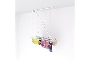 foxydry Mini, Stendibiancheria a soffitto Manuale, stendino Verticale richiudibile in Alluminio e Acciaio 128x54x25 cm