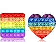 Kiditos Push Bubble Pop It Fidget Toy, (Square and Heart, 2 Units), Rainbow Color