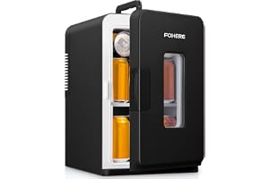 FOHERE 2-i-1 minikylskåp, 15 liters kylskåp för rum med kyl- och värmefunktion, DC/AC för bilar, kontor och sovsalar, ECO-lågbrusläge, för kosmetika och drycker