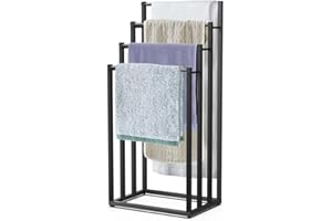 VOUNOT® Toallero de Pie de 4 Niveles Toallero Escalera con 4 Barras para Colgar Toallas Toallero Múltiple Marco de Metal 45x33x101cm Soporte y Estante de Secado de Toalla para Baño Aseo Lavadero Negro
