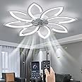 YUNZI Mute Ceiling Fan with Light with Remote Control, LED Dimmable Fan Ceiling Lamp, Modern Ceiling Fan Lighting for Living Room Bedroom Office, Adjustable 6 Speeds, White 90CM