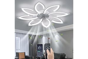 YUNZI Muto Ventilatore da soffitto con luce con telecomando, LED Dimmerabile Lampada da soffitto Moderno Illuminazione per Soggiorno Camera da letto, Regolabile 6 velocità, Bianco 90CM