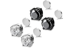 Zeayebsr 2 Pairs Stainless Steel Magnetic Stud Earrings for Men Women No Piercing Clip on CZ Earrings5-8mm