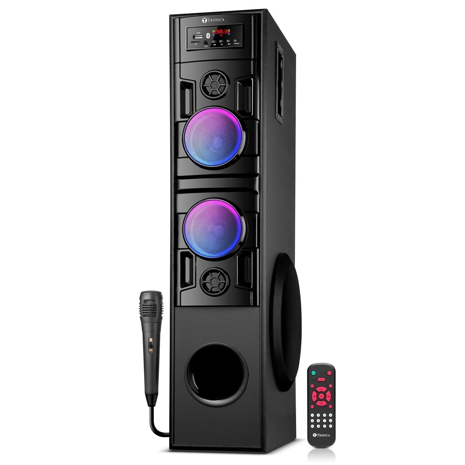 Tronica 55W Banjo-Ii Bluetooth Tower Party Speaker with USB, Fm, Bluetooth/Remote Control/Home Theatre/Extreme Bass/5.25" Subwoofer/Dual 3 Inches Drivers & Wired Microphone