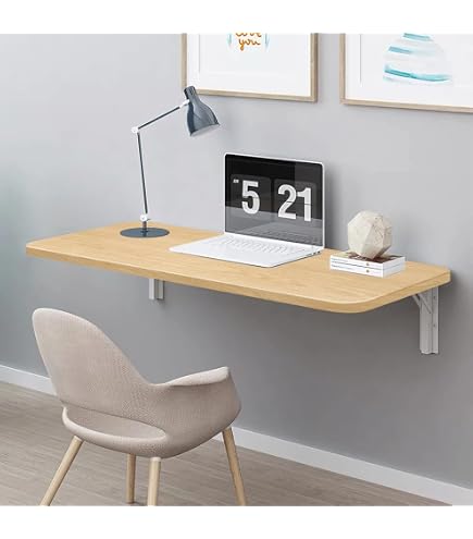 OHMG Table Murale Rabattable en Bois - Scandinave Suspendue Multifonctionnelle pour Salle à Manger, Cuisine, Bureau d'Ordinateur (Blanc-80 * 60 * 1.6cm
