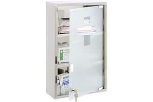 Bond Hardware® Large Stainless Steel Wall Mounted Lockable Medicine Cabinet First Aid Box With 3 Shelves & Frosted Glass Door
