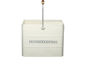 Living Nostalgia KitchenCraft - Boîte de Rangement en Métal pour Produits de Ménage, Poignée en INOX et Bois à Suspendre, Collection, 33 x 21 x 26 cm - Crème