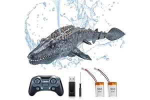 OBEST 2.4GHz Telecomandata RC Mosasaurus per Bambini, Squalo Motoscafo per Piscine e Laghi, Giocattolo Spruzzare Acqua, Dinosauro Barca Elettrica Shark - Regalo di Natale e Compleanno per Ragazzi