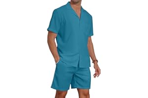 AIYINO Men's 2 Pieces Shirt Set Short Sleeve Button Down Casual Hippie Holiday Beach T-Shirts Shorts Outfits