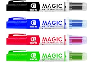 ESENG Rotulador para pizarra blanca Magic WM-218 con cartuchos intercambiables, puntas redondas con ancho de línea de 2-3 mm (negro/azul/rojo/verde).