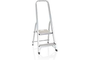 HJH Office 801102 Scala Pieghevole Solid I Scala a gradini in Alluminio con 2 gradini e Barra di Sicurezza, carico Max. 150 kg