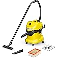 Kärcher WD 4 V-20/5/22 - Bidone Aspiratutto Solidi Liquidi, Aspirapolvere potente da 220AW, 1000W, con Sacco, Giallo/Nero