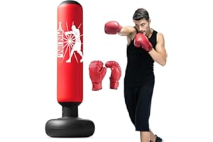 Qoosea Saco de Boxeo Niños, 160cm Bolsa de Boxeo Inflable de Pie con Guantes, Punching Ball Estable para Karate Kickboxing MMA, Regalo Ideal para Niños y Niñas de 3-12 años