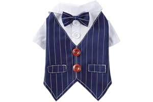 GUOCU Abito Da Festa Nuziale per Cani Gentleman Camicia Cucciolo Formale Smoking con Cravatta per Matrimonio Compleanno Elegante Vestito Papillon Costume Delicato Animale Domestico,Blu2,M