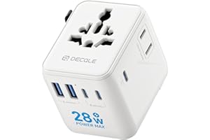 decqle Reiseadapter Weltweit, Universal Reisestecker mit 3 USB-C (28W), 2 USB-A und 1 AC Steckdose, Internationaler Steckdosenadapter, AC Adapter Universaladapter für EU, UK, US, AU (Weiß)