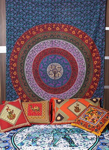 Kesrie Hand printed Mandala wall hanging tapestry Anahata Chakra associated with air element for compassion