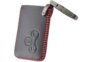 Happyit Cuero Casos de la Cubierta de la Llave del Coche Llavero para Renault Megane R.S. Escénico 3 Botones (Línea roja)