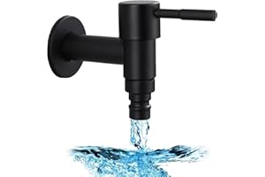 STILLWEN Robinet D'eau de Jardin en Acier Inoxydable à Fixation Murale, 1 Pcs Mural Machine À Laver Robinet, G1/2in Robinet De Machine À Laver pour Balcon, Salle de Bain, Cuisine, Jardin (Noir)