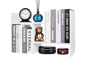 powerking Scaffale da scrivania regolabile in legno, organizer da scrivania, espositore da scrivania, espositore espandibile a doppia H, bianco