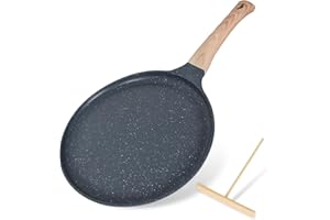 DOKENO Padella per Crepes, Padella per Pancak con Maniglia Rimovibile, Distributore di Impasti, Padella Induzione Rivestimento Antiaderente, Compatibile con Tutti i Fornelli Inclusa Induzione (Nero - 28cm)