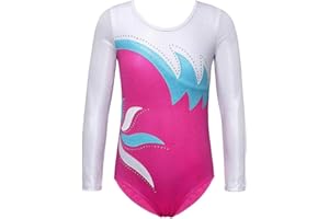 ZNYUNE Fille Justaucorps Gymnastique Manches Longues Broderie Colorée