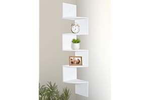 Greenco Corner Shelf Unit Wall Mount | 5 Tier Wood Floating Shelves | Easy-to-Assemble Tiered Wall Storage | Wall Organizer for Bedrooms, Bathrooms, Kitchen, Offices and Living Rooms - White Finish