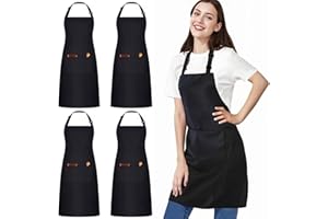 umboom 4 Piezas Impermeable Negro Delantales, Chef Cocina Delantales con Bolsillos para Hombre Mujer Camarero Ttrabajo