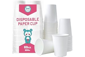 Yuxitia Lot de 60 gobelets jetables en carton pour fête de mariage, pique-nique, barbecue, voyage et événement Blanc 236 ml