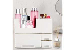 HOMOKUS Organizer do makijażu - organizator do układania w stos szuflady do przechowywania - Instagram organizer do makijażu na blat, organizer kosmetyczny, przechowywanie na biurko, organizer łazienkowy, optymalny prezent dla niej - biały