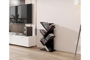 ComfortCove Regał w kształcie drzewa, Regał na biurko, Regał na książki wolnostojący, Regał do salonu, biura, sypialni i kuchni, 5 półek, Czarny