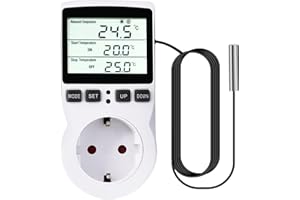 ZHITING Digitales Thermostat Steckdose 250V mit Temperaturfühler & LCD - Heizung/Kühlung für Gewächshaus, Terrarium, Aquarium, Reptilien (EU-Stecker)
